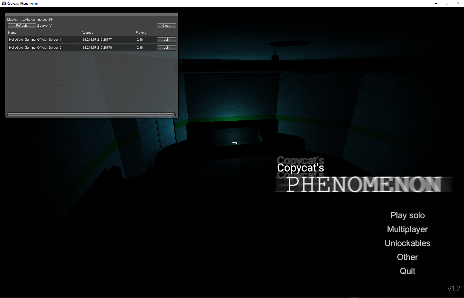 In-game server browser showing available servers